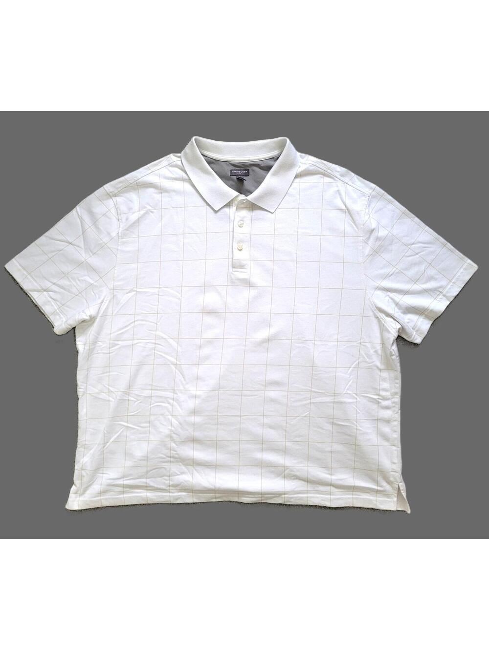 Van Heusen Flex Polo Shirt 4XL White Windowpane Short Sleeve Vietnam